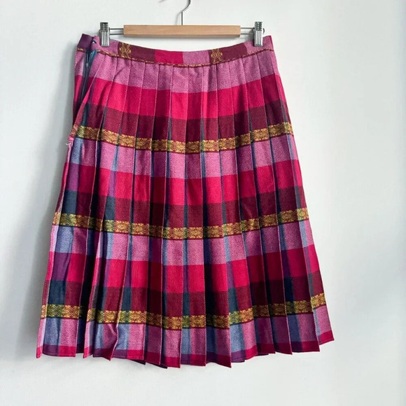 Vintage Reversible MAgenta Pink Blue Pleated Short Skirt M - Picture 4 of 6